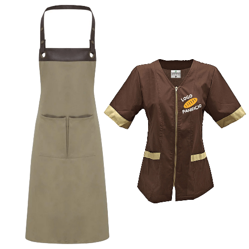 Kit Donna per Panetteria Forno o Bancone con Camice e Grembiule in tessuto antipiega made in italy M Beige